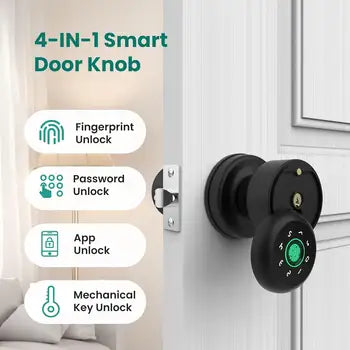 Keyless Entry Biometric Smart Door Knob with Fingerprint Keypad and App Control