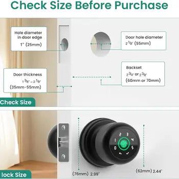 Keyless Entry Biometric Smart Door Knob with Fingerprint Keypad and App Control