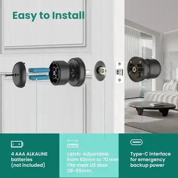 Keyless Entry Biometric Smart Door Knob with Fingerprint Keypad and App Control