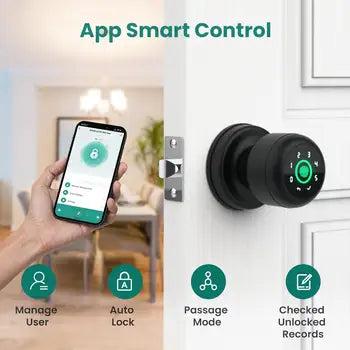 Keyless Entry Biometric Smart Door Knob with Fingerprint Keypad and App Control