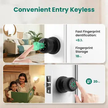 Keyless Entry Biometric Smart Door Knob with Fingerprint Keypad and App Control